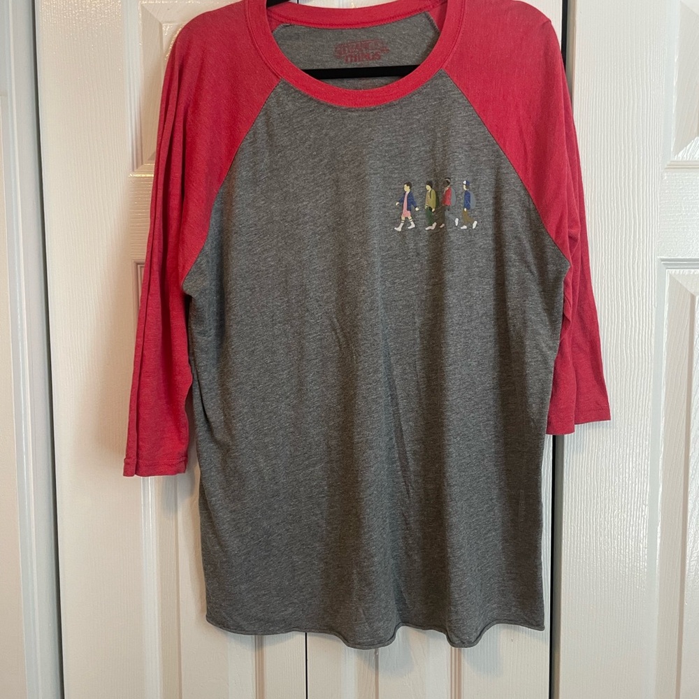 Stranger Things Gray and Red Raglan Tee, XL